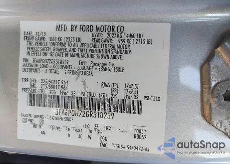 2016 Ford Fusion Se z USA, uszkodzony, nr VIN 3FA6P0H72GR318239